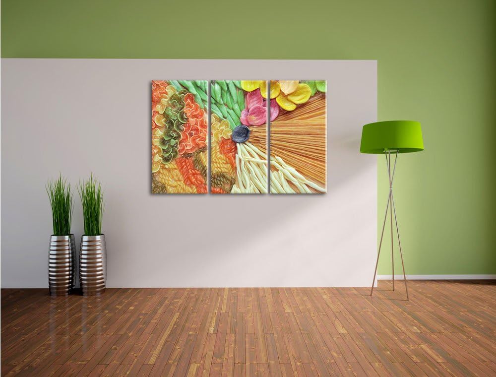 Pixxprint Zusammenstellung von bunten Nudeln / 3-Teilig/Gesamtmass 120cm Leinwandbild bespannt auf H