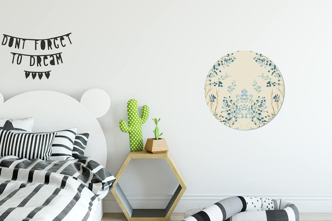 MuchoWow Wandbild Rund Wanddeko Deko Wohnzimmer Bilder 30x30 cm Blau - Beige - Pastell - Blätter, 30