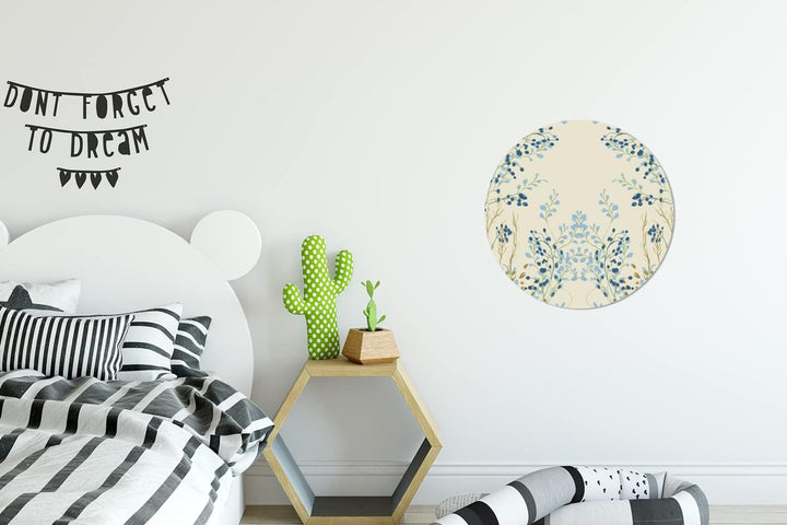 MuchoWow Wandbild Rund Wanddeko Deko Wohnzimmer Bilder 30x30 cm Blau - Beige - Pastell - Blätter, 30