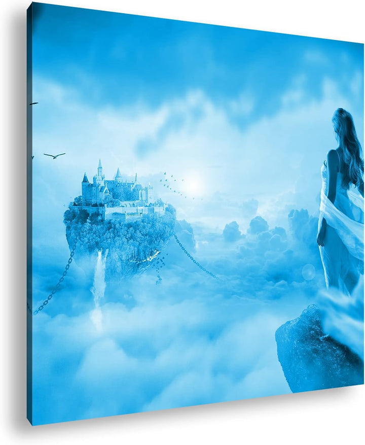 deyoli Schloss im Himmel Format: 70x70 Effekt: Monocrome Blau als Leinwand, Motiv fertig gerahmt auf