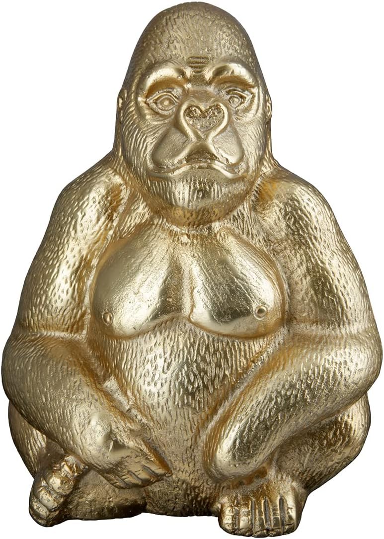 GILDE Deko Tier Figur Skulptur Gorilla - Moderne Kunst und Dekoaration aus Kunstharz - Farbe: Gold -