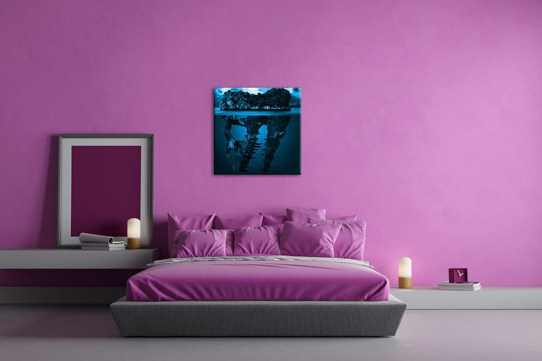 deyoli Tropische Totenkopf Insel Format: 60x60 Effekt: Monocrome Blau als Leinwandbild, Motiv fertig