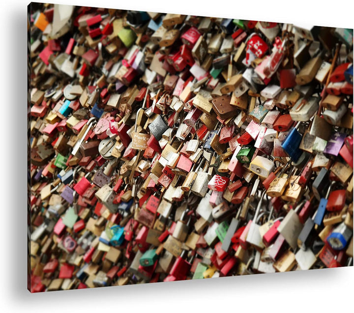 deyoli tausende Schlösser mit Herzen im Format: 80x60 als Leinwandbild, Motiv fertig gerahmt auf Ech