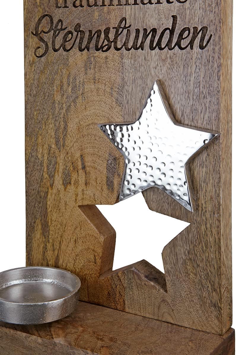 GILDE Deko Kerzenhalter Teelicht Leuchter Stern mit Schriftzug: traumhafte Sternstunden - Weihnachts
