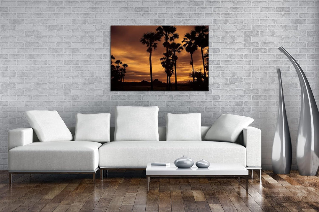 deyoli Palmen bei Dämmerung Format: 80x60 als Leinwandbild, Motiv fertig gerahmt auf Echtholzrahmen,