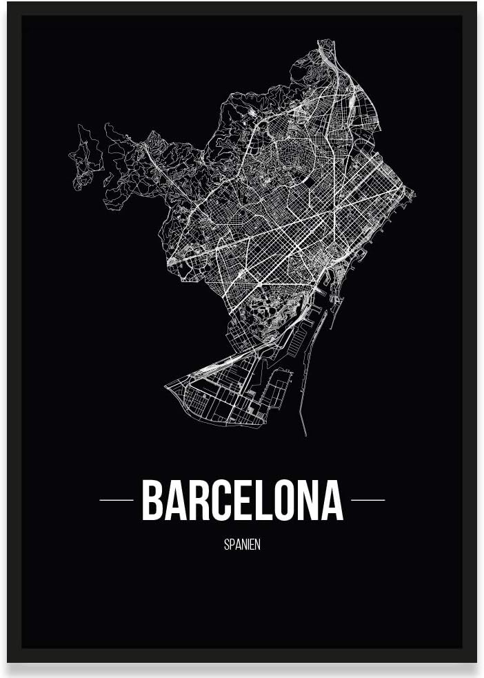 JUNIWORDS Stadtposter, Barcelona, Wähle eine Grösse, 40 x 60 cm, Poster mit Rahmen, Schrift B, Schwa