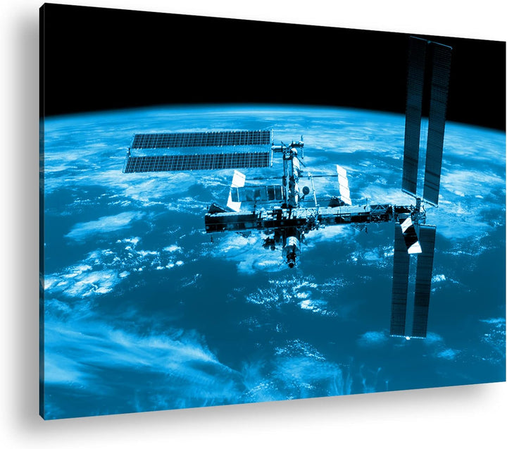 deyoli riesige Raumstation im Weltall Format 100x70 Effekt: Monocrome Blau als Leinwandbild, Motiv f