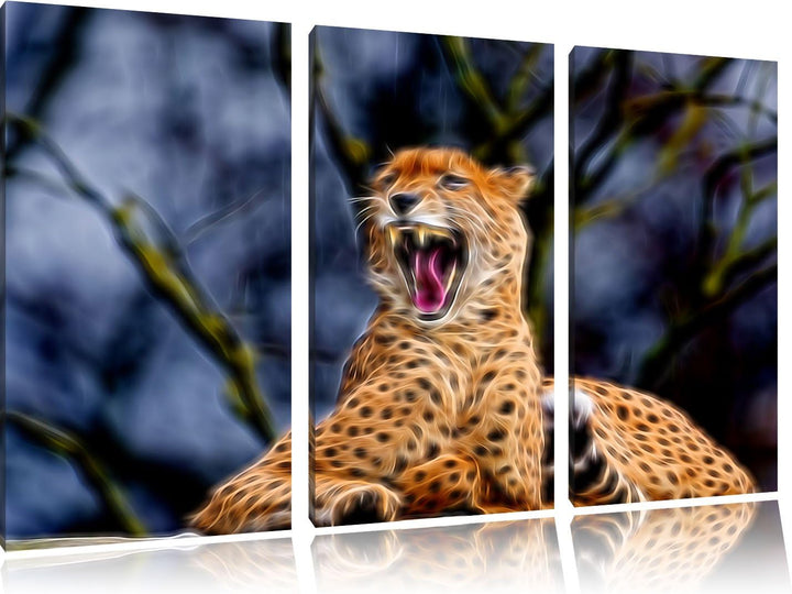 Gepard gähnt Spezial 3-Teiler Leinwandbild 120x80 Bild auf Leinwand, XXL riesige Bilder fertig gerah