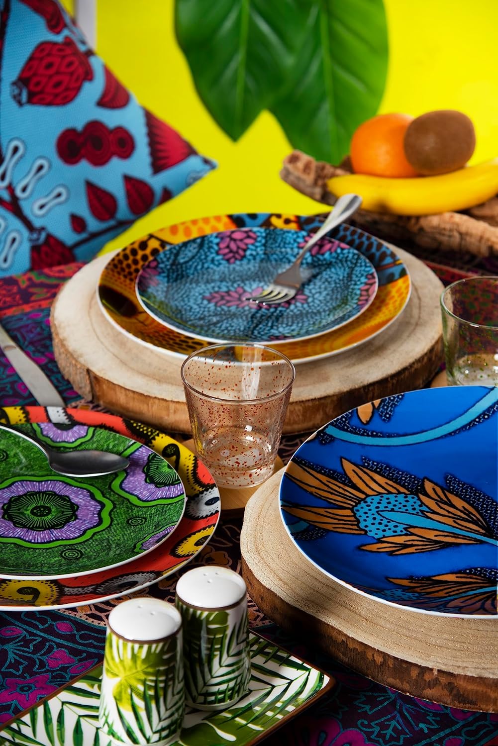 Excelsa Ghana Tellerservice 18 Stück, Porzellan und Steineware, mehrfarbig, 6 Personen