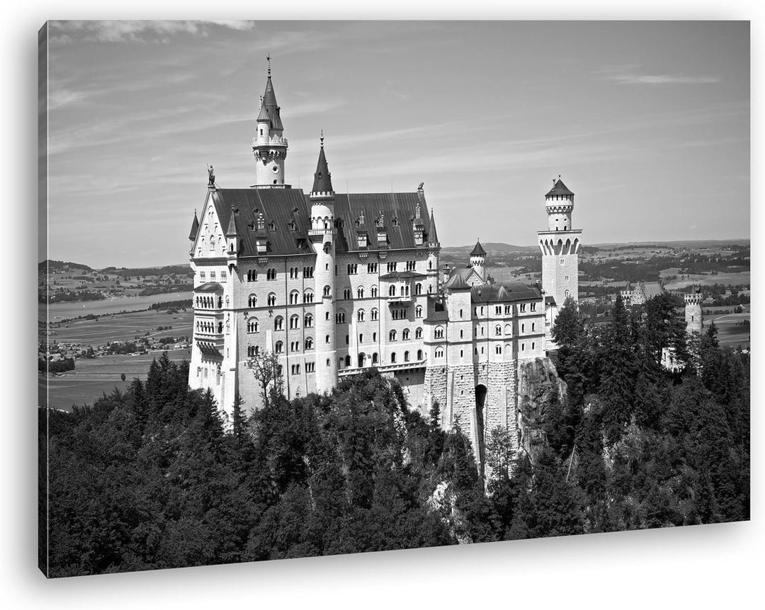 deyoli Neuschwanstein Burg in Deutschland Effekt: Schwarz/Weiss im Format: 100x70 als Leinwandbild,
