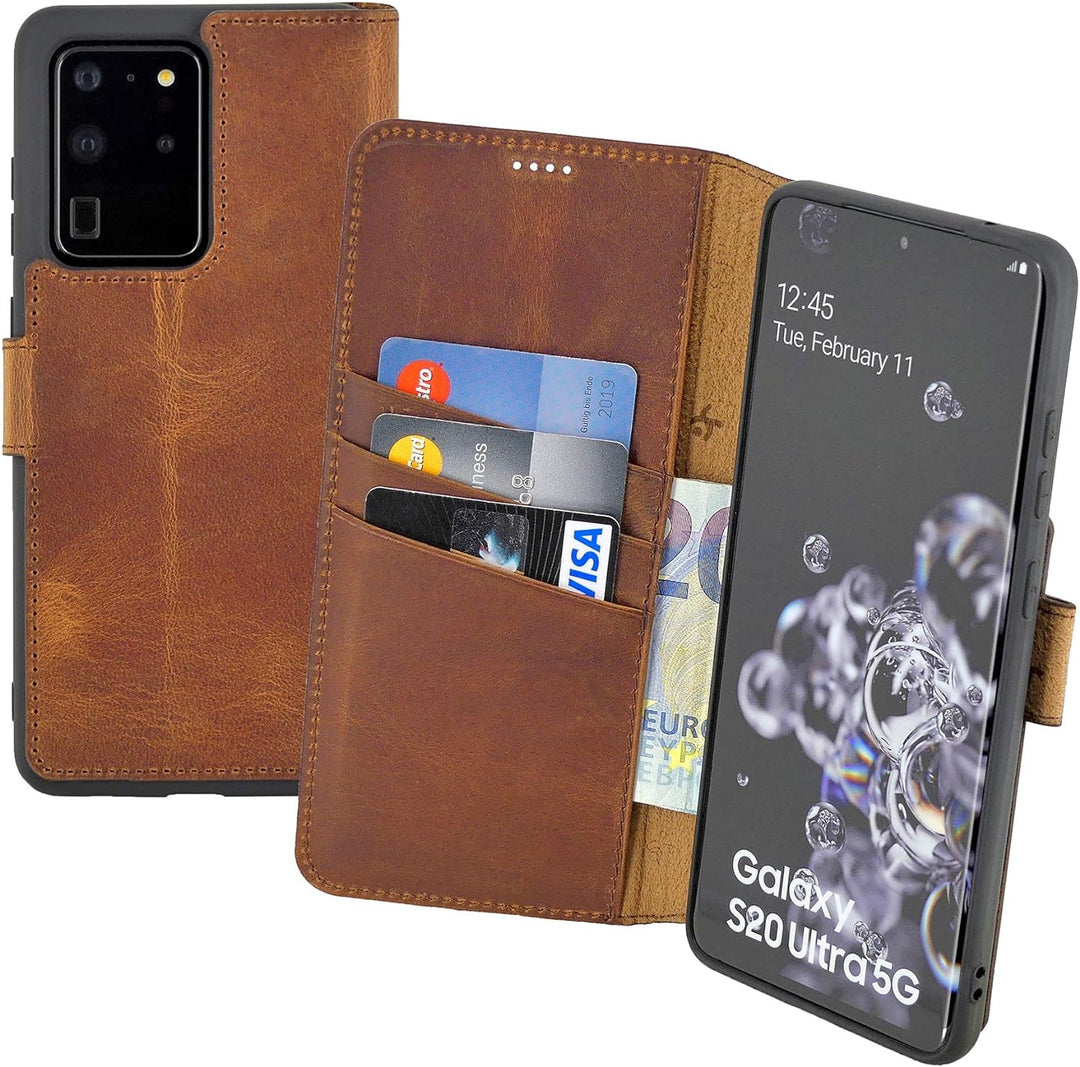 Suncase Book-Style Hülle kompatibel mit Samsung Galaxy S20 Ultra Leder Tasche (Slim-Fit) Lederhülle