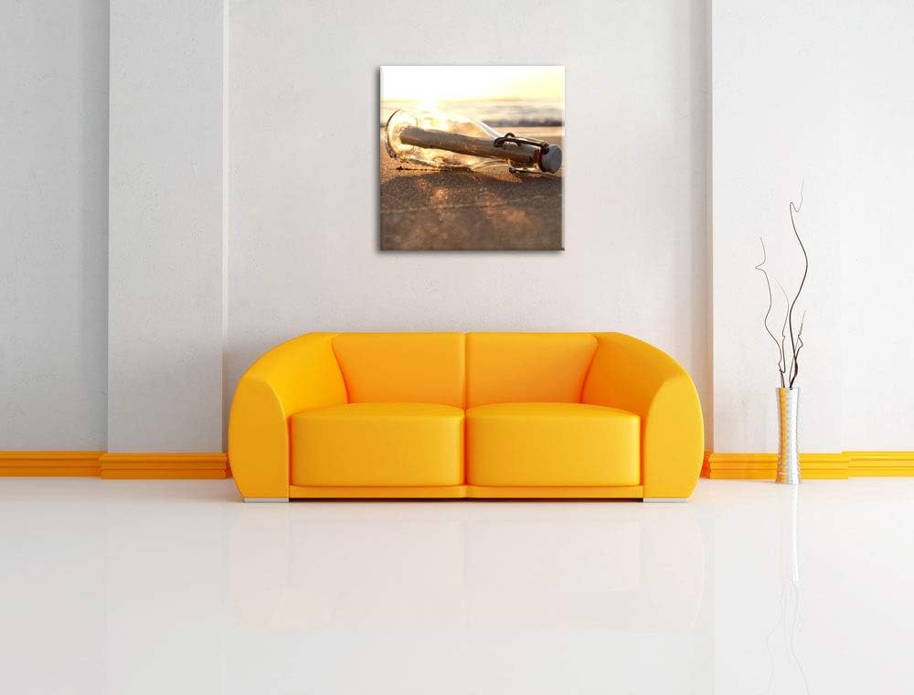 Flaschenpost am Strand, Format: 70x70 auf Leinwand, XXL riesige Bilder fertig gerahmt mit Keilrahmen