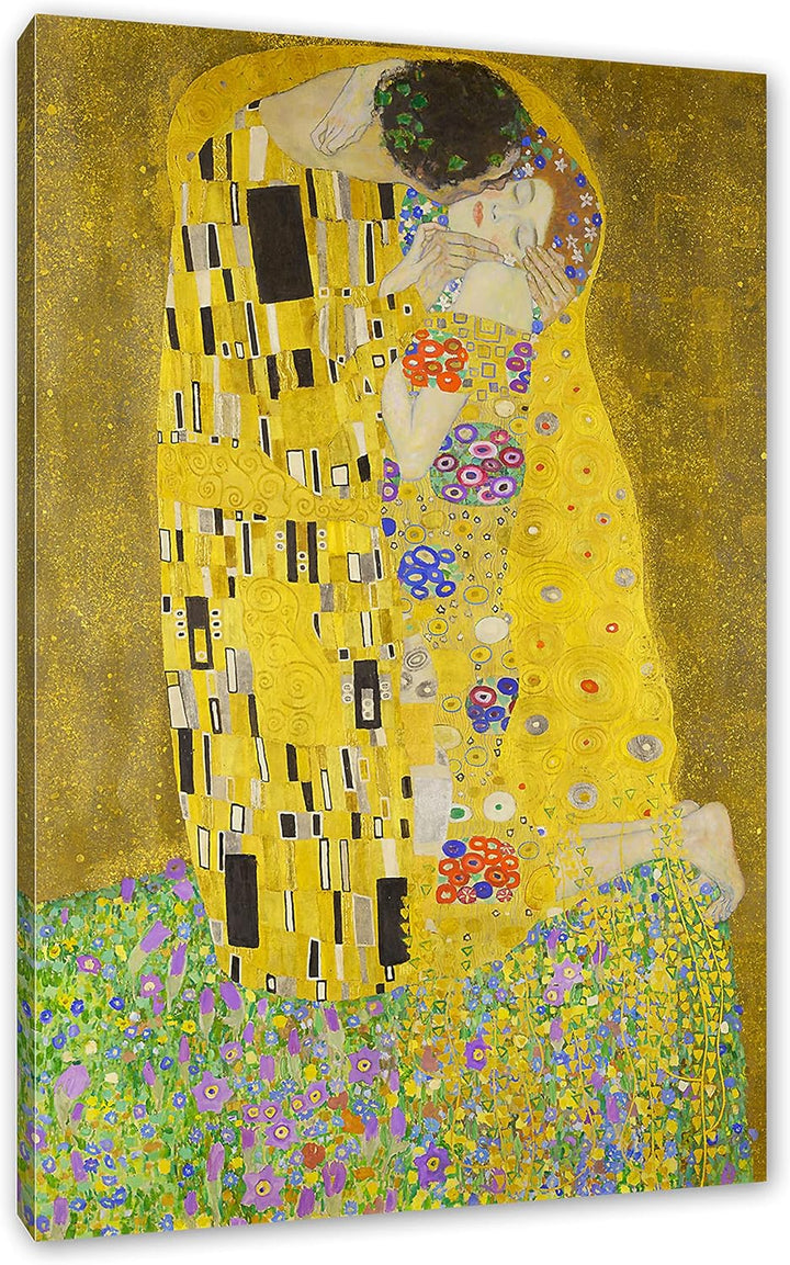 Gustav Klimt - Der Kuss als Leinwandbild / Grösse: 100x70 cm / Wandbild / Kunstdruck / fertig bespan