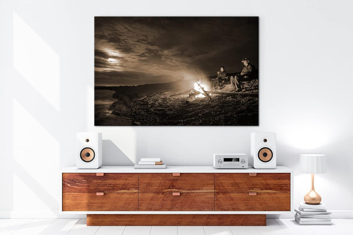 deyoli nächtliches Lagerfeuer im Mondlicht Format: 80x60 als Leinwand, Effekt: Sepia, Motiv fertig g