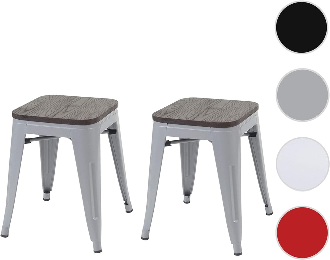 2er-Set Hocker HWC-A73 inkl. Holz-Sitzfläche, Metallhocker Sitzhocker, Metall Industriedesign stapel