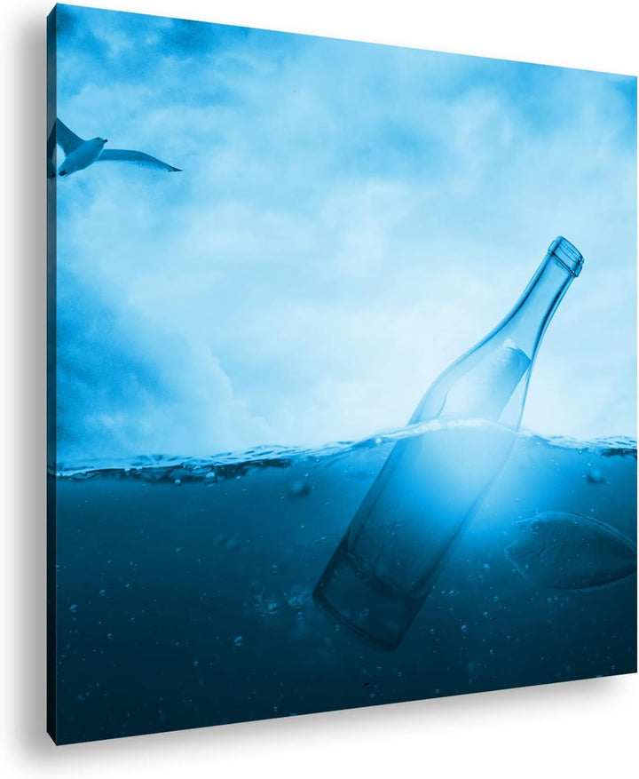 deyoli treibende Flaschenpost Format: 70x70 Effekt: Monocrome Blau als Leinwandbild, Motiv fertig ge