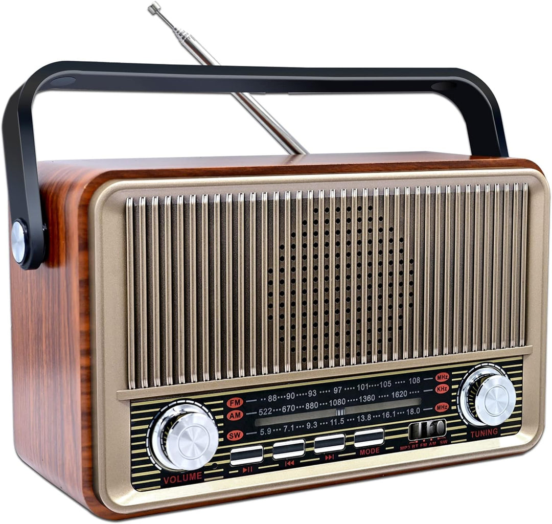 Retro Radio Bluetooth 5.0, Sentasi Nostalgie Radio mit 1200mAh Wiederaufladbare Batterie, AM SW FM V