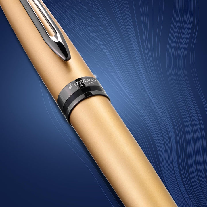 Waterman Expert Kugelschreiber | Goldfarbene Metallic-Lackierung mit Ruthenium-Zierteilen | Mittlere