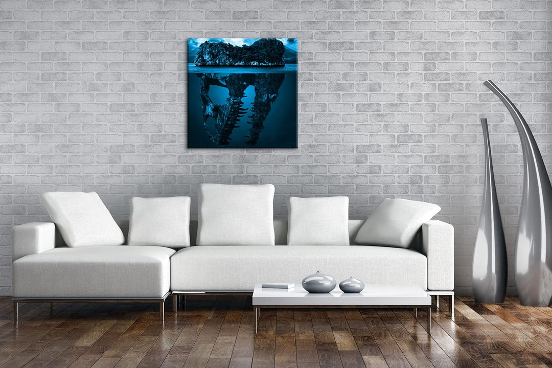 deyoli Tropische Totenkopf Insel Format: 60x60 Effekt: Monocrome Blau als Leinwandbild, Motiv fertig