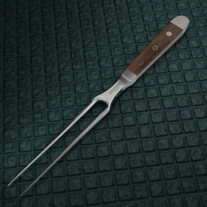 GÜDE Solingen - Fleischgabel geschmiedet, 18 cm, Walnussholz, ALPHA WALNUSS, Doppelkropf, Handmade G