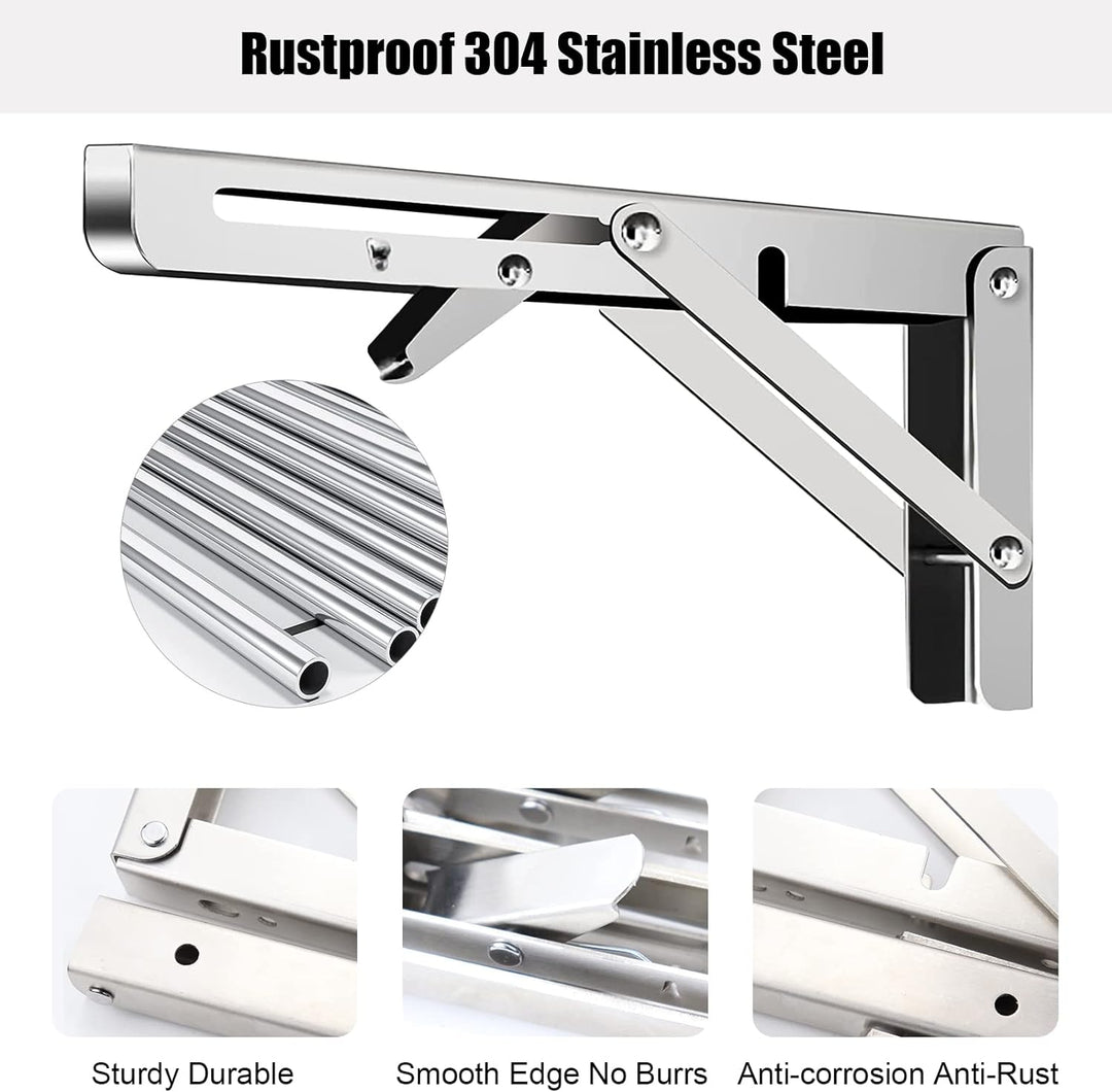 RICHDMI 4 Stück Klappkonsole 350mm, Schwerlast Edelstahl, Folding Bracket Klappbügel Schwerlast, Hea