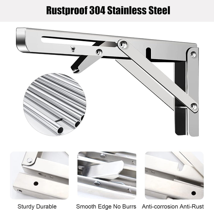 RICHDMI 4 Stück Klappkonsole 350mm, Schwerlast Edelstahl, Folding Bracket Klappbügel Schwerlast, Hea