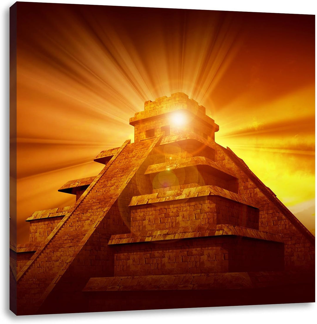 Prächtige Maya Pyramide, Format: 70x70 auf Leinwand, XXL riesige Bilder fertig gerahmt mit Keilrahme