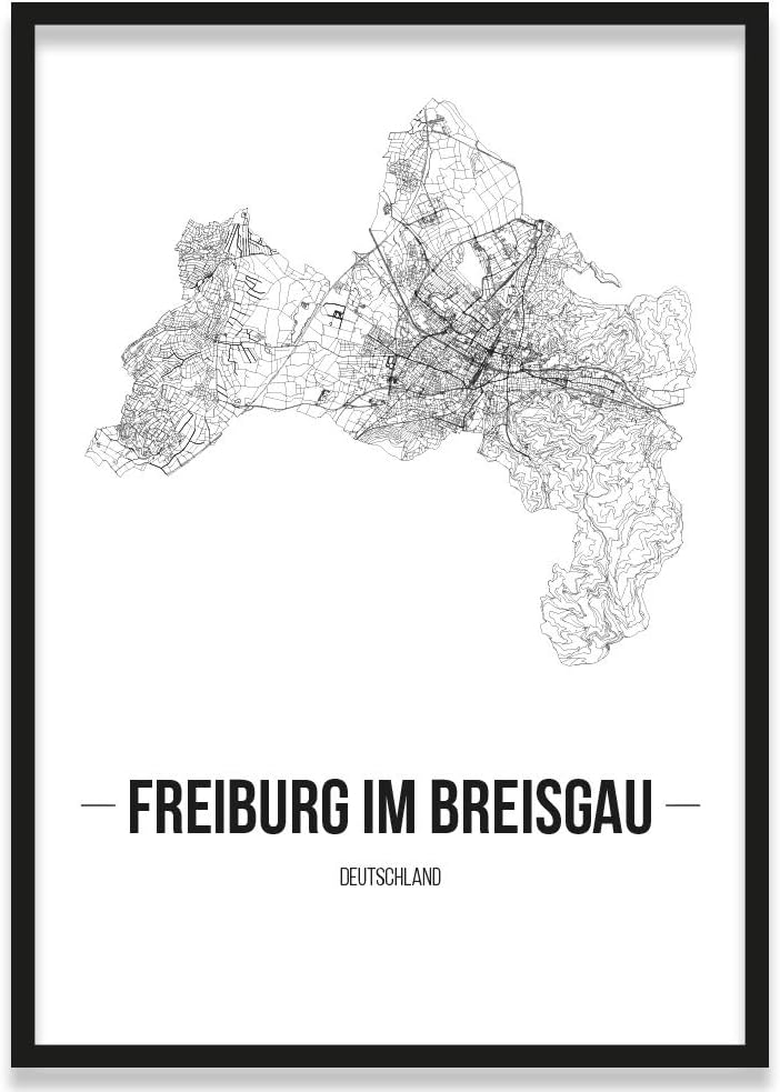 JUNIWORDS Stadtposter, Freiburg im Breisgau, Wähle eine Grösse, 40 x 60 cm, Poster mit Rahmen, Schri