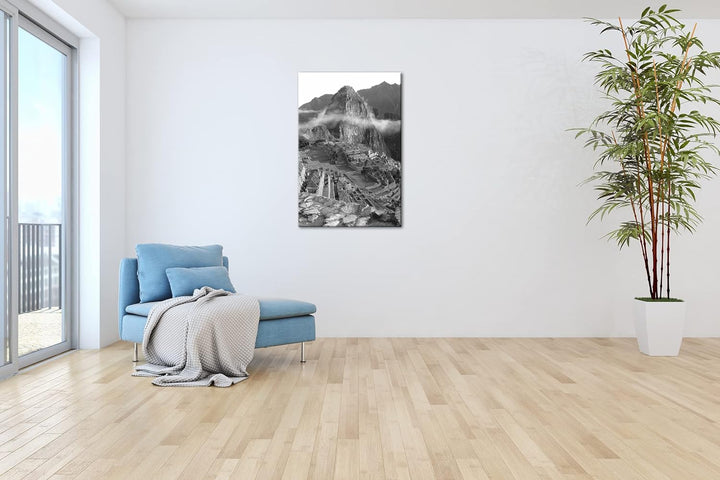deyoli Machu Picchu Inka Stadt Format: 80x60 Effekt: Schwarz&Weiss als Leinwandbild, Motiv fertig ge