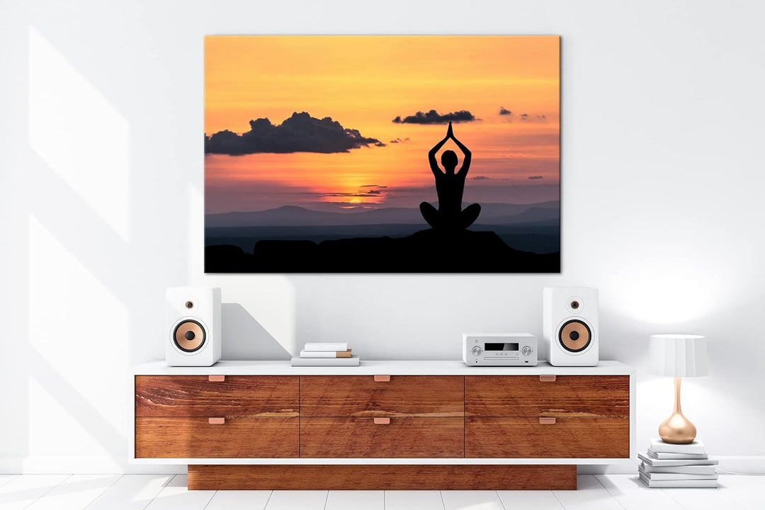 deyoli Yoga Meditation am Meer Format: 120x80 als Leinwandbild, Motiv fertig gerahmt auf Echtholzrah