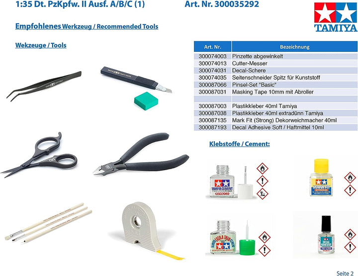TAMIYA 300035292 300035292-1:35 WWII Deutsche Panzerkampfwagen II Ausführung A/B/C (1),originalgetre