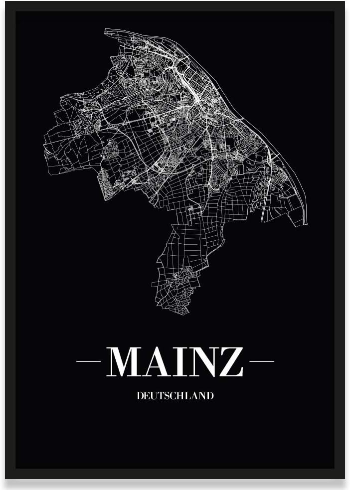 JUNIWORDS Stadtposter, Mainz, Wähle eine Grösse, 30 x 40 cm, Poster mit Rahmen, Schrift A, Schwarz 3