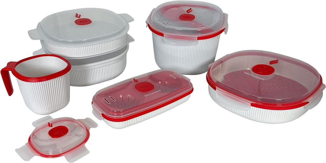 Snips | Set 5-teilig Mikrowellenbehälter | Dampfgarer 4 L, Dampfgarer 2 L, Reiskocher, Eier- und Ome