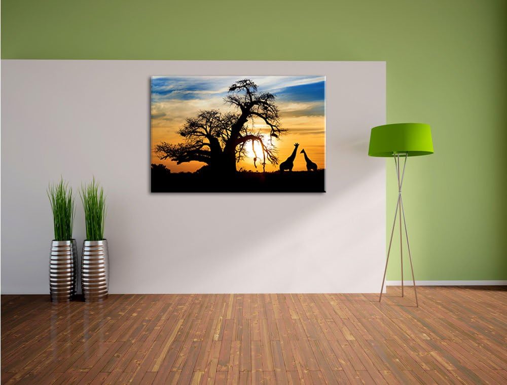 Pixxprint Zwei Giraffen in der Wüste als Leinwandbild/Grösse: 100x70 cm/Wandbild/Kunstdruck/fertig b