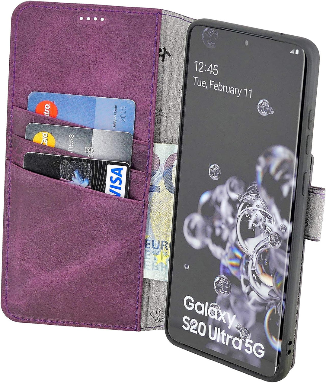 Suncase Book-Style Hülle kompatibel mit Samsung Galaxy S20 Ultra Leder Tasche (Slim-Fit) Lederhülle