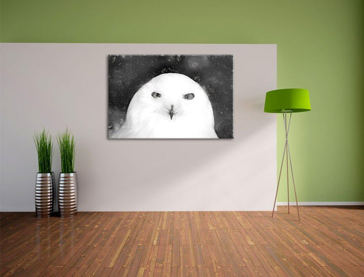 Prächtige schneeweisse Eule als Leinwandbild/Grösse: 100x70 / Wandbild/Kunstdruck/fertig bespannt, 1
