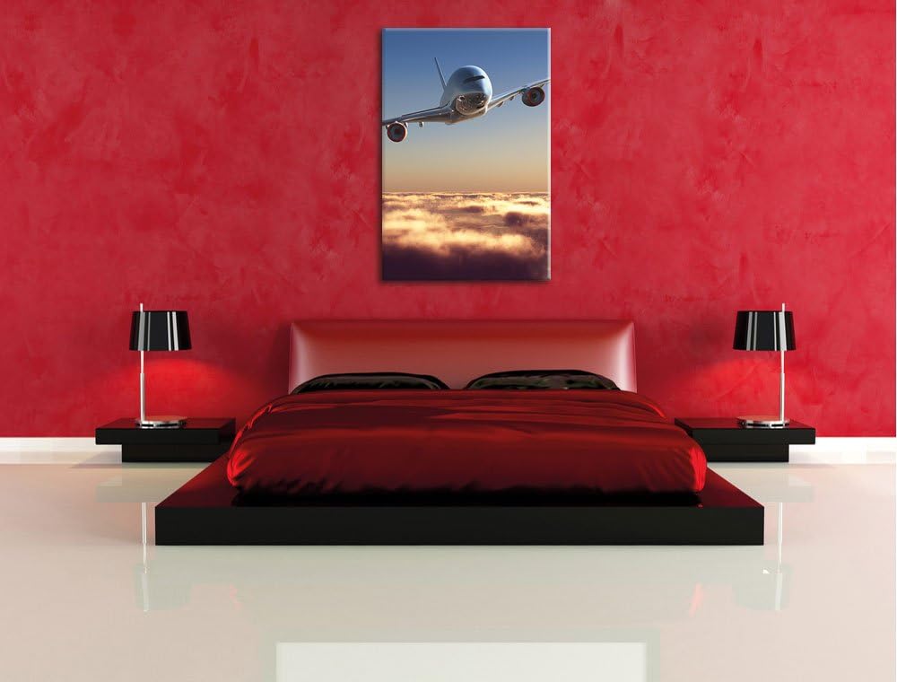 Flugzeug über den Wolken, Format: 100x70 auf Leinwand, XXL riesige Bilder fertig gerahmt mit Keilrah