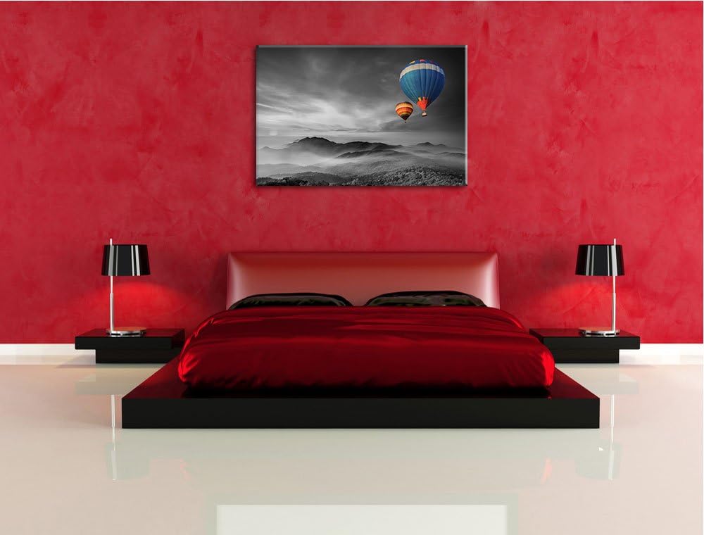 Heissluftballons über den Wäldern der Alpen schwarz/weiss Format: 100x70 auf Leinwand, XXL riesige B