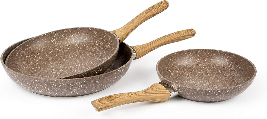 Excelsa Wood & Stone Set 3 Pfannen Aluminium geschmiedet mit Antihaftbeschichtung