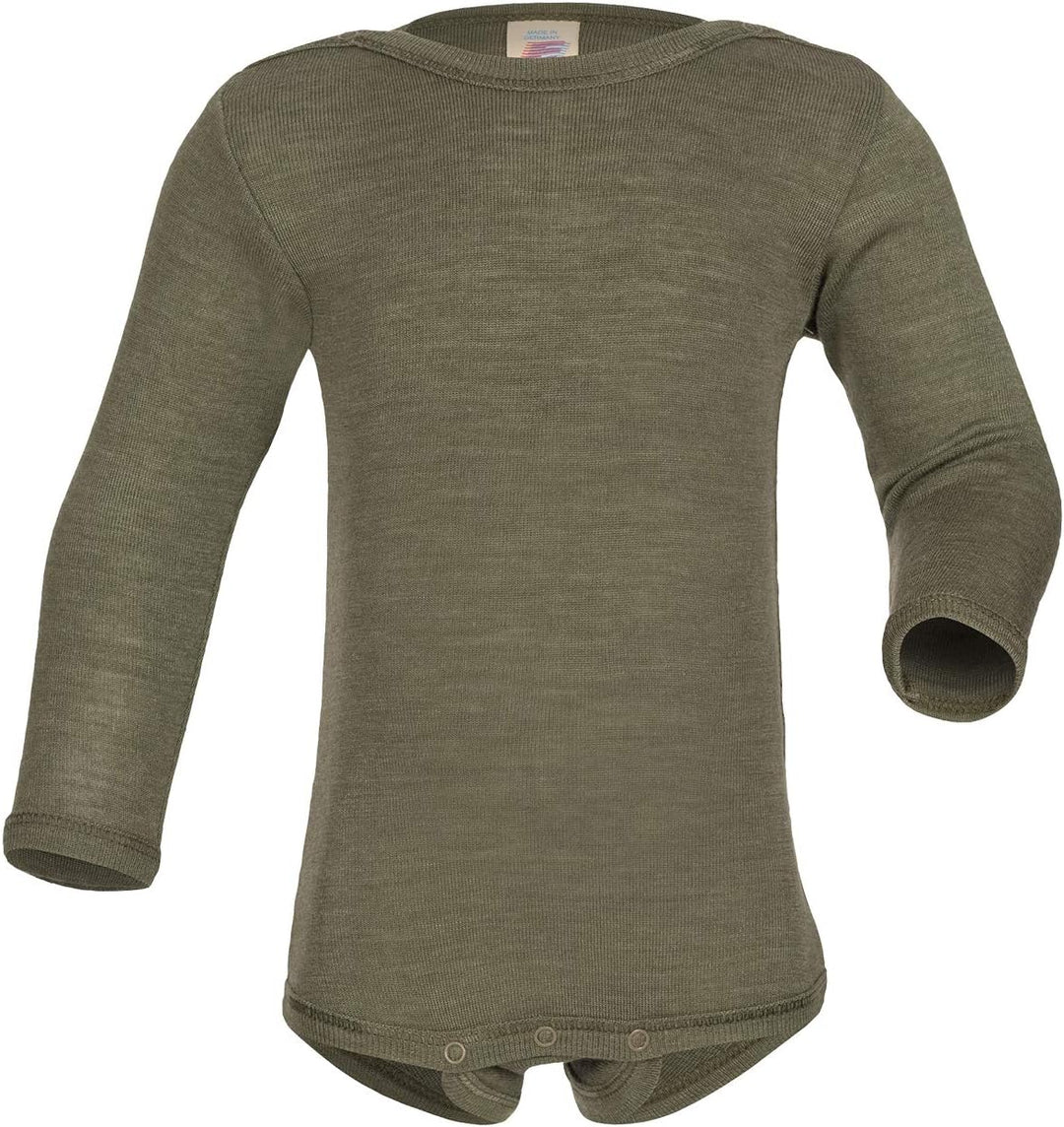 Engel Baby Body langarm, 70% Wolle (kbT) und 30% Seide, Natur (110-116, Olive)