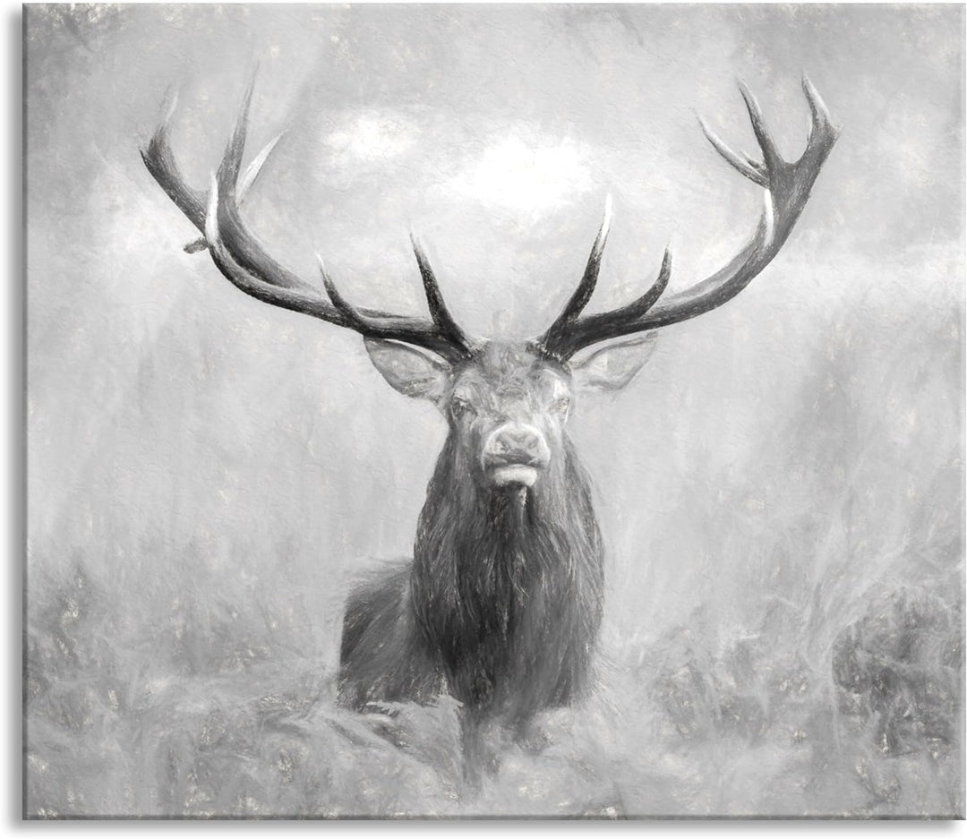 Grosser Hirsch im Feld Kunst Herdabdeckplatte & Spritzschutz aus Echtglas | Für Herd-Kochfelder | 60