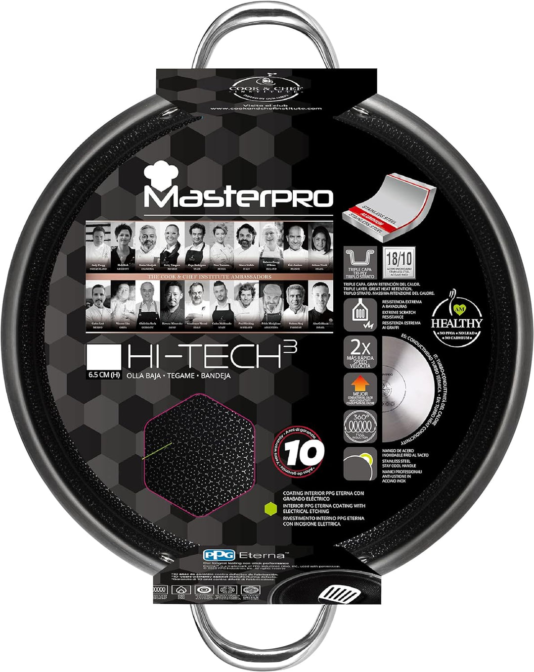 MasterPro Hi-Tech 3 | Topf 28 cm | Edelstahl mit Wabenstruktur | 3-Fache Beschichtung | Küchenutensi