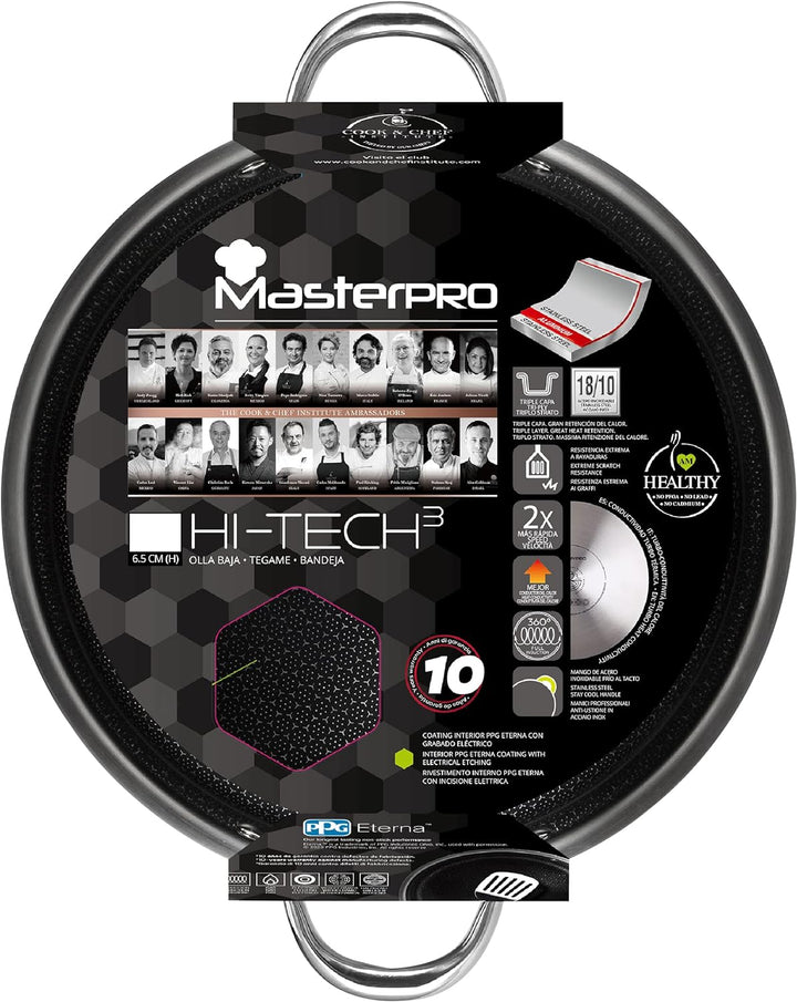 MasterPro Hi-Tech 3 | Topf 28 cm | Edelstahl mit Wabenstruktur | 3-Fache Beschichtung | Küchenutensi