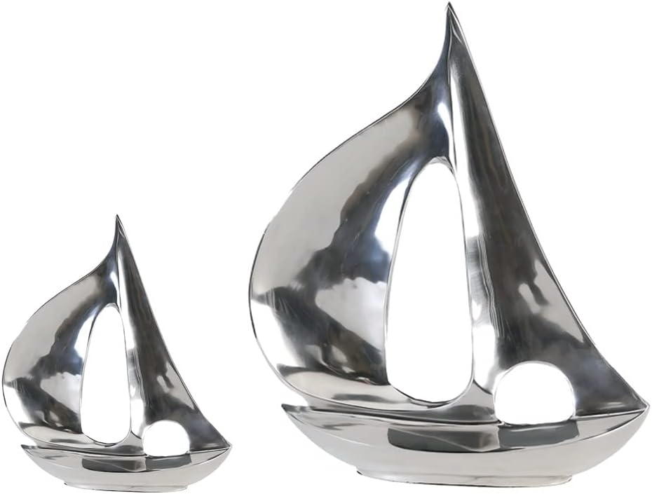 Casablanca Boot Segelboot - Deko Badezimmer - aus Alu poliert - B. 40 cm H. 48 cm Höhe 48 cm Silberf