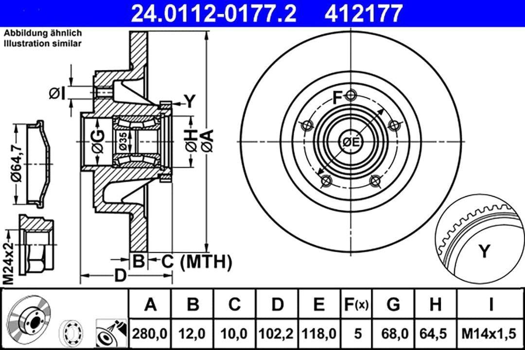 ATE Original Bremsscheibe - 1 Bremsscheibe - 24.0112-0177.2 - ECE-R90 Strassenzulassung