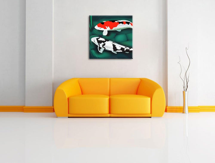 Edle Koi Karpfen Kunst, Format: 70x70 auf Leinwand, XXL riesige Bilder fertig gerahmt mit Keilrahmen