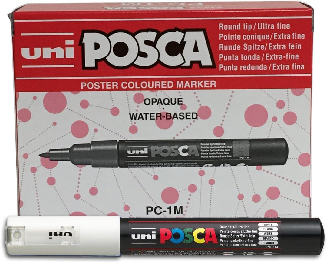 uni-Ball Posca PC-1M Extra feine Rundspitze - Weiss, 12 Stück, weiss