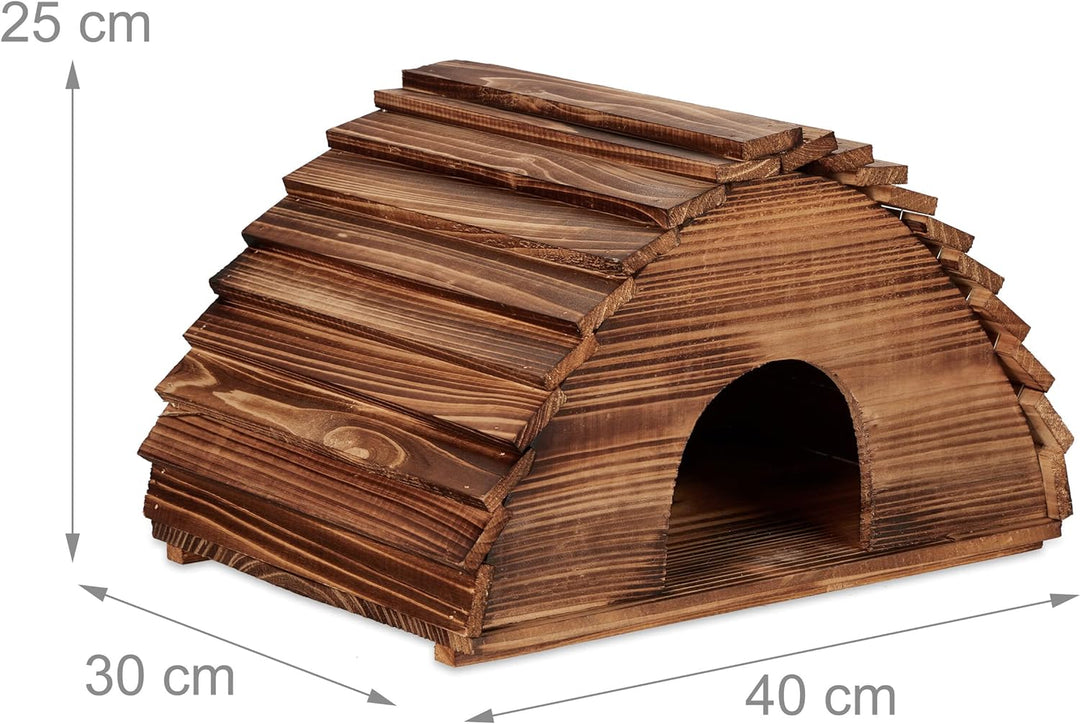 Relaxdays Igelhaus, geflammtes Holz, Igelhotel Boden, katzensicher, Winterquartier Igel, Garten, HBT