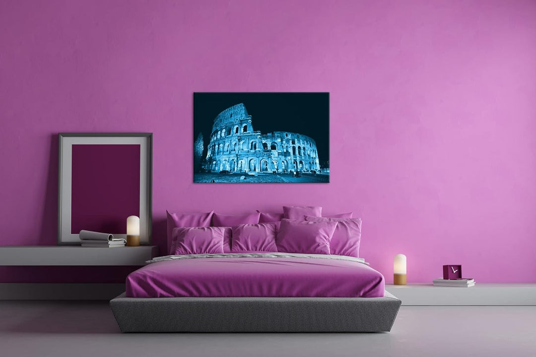 deyoli Kolosseum in Rom Format: 80x60 Effekt: Monocrome Blau als Leinwand, Motiv fertig gerahmt auf