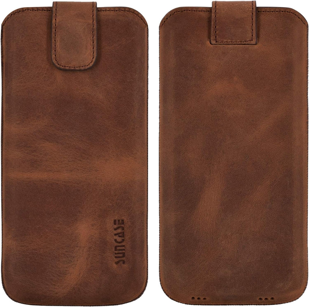 Suncase ECHT Ledertasche Leder Etui *Slim-Edition* für Swissvoice G50 Leder Hülle Handytasche (mit R